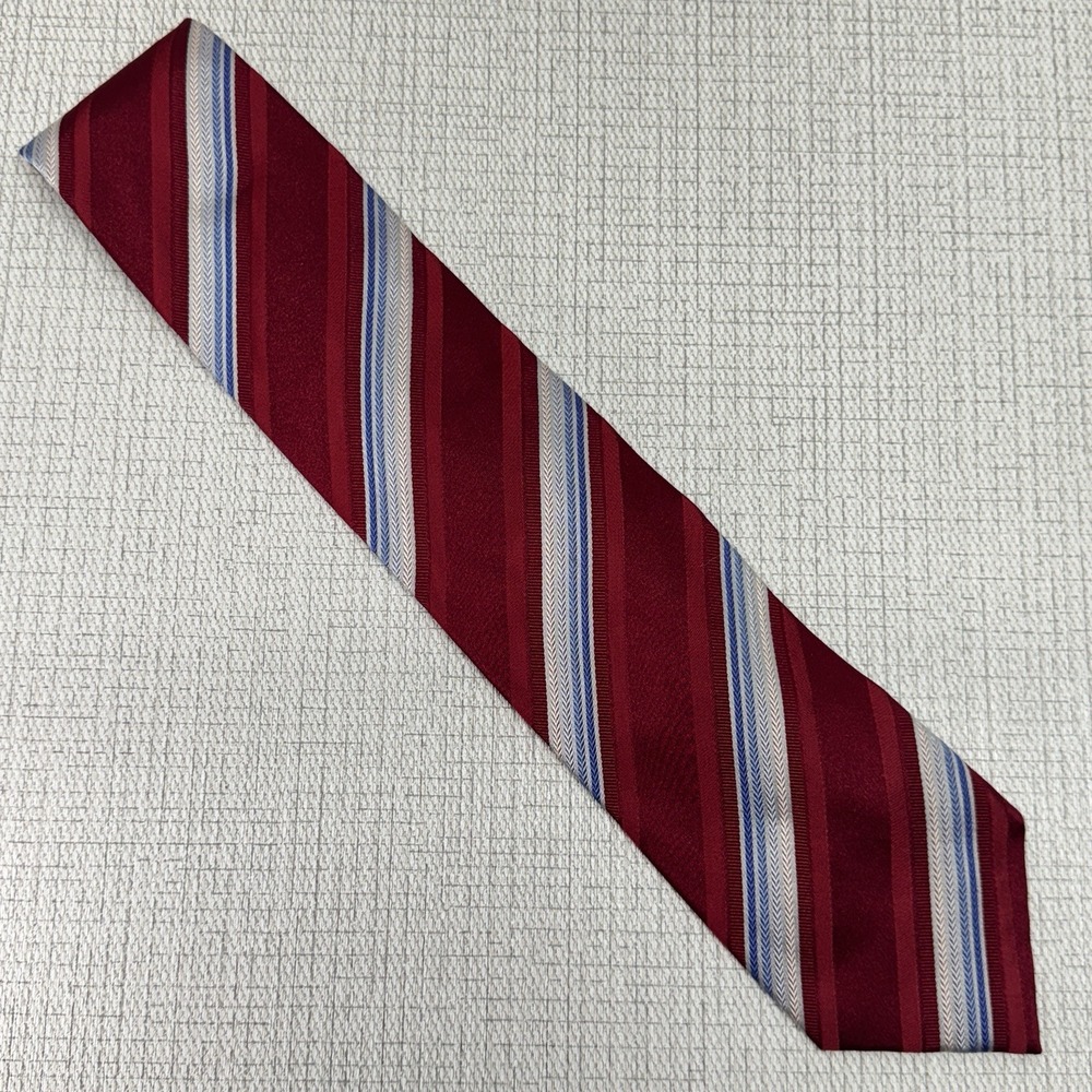 Ermenegildo Zegna Silk Tie Mens Burgundy Striped Italian Luxury Business Formal‎